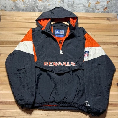 Jaqueta Anorak Vintage Anos 90 Cincinnati Bengals NFL Bordada com Zíper com Capuz - Grande - Imagem 1 de 4