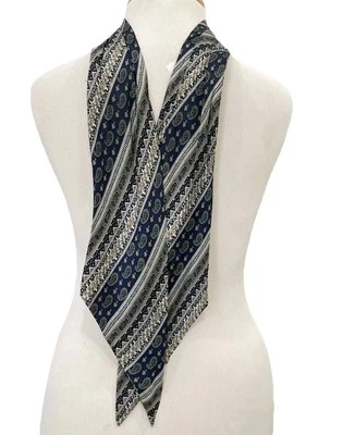 AS2# Lanvin Paris Bufanda de Seda Azul Geométrico Cachemira Rayas Estilo Corbata Foto 1 de 3