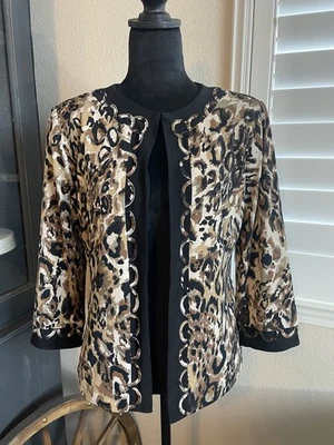 Chaqueta Negra Marrón Leopardo Estampado Animal Joan Rivers Jersey Tejido Abierto XS/S? Sin etiqueta Foto 1 de 4