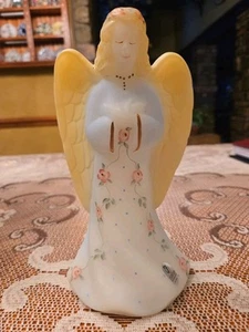 Fenton Angel Figurine White Opal Satin Glass HP Floral H 8” Signed & Stamped - Picture 1 of 9