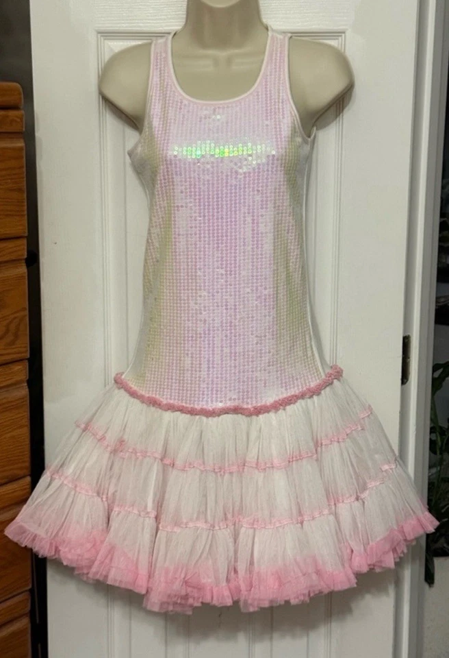 Ooh! La, La! Vestido Couture Rosa Blanco Iridiscente Talla 14 Nuevo Con Etiquetas Foto 1 de 4