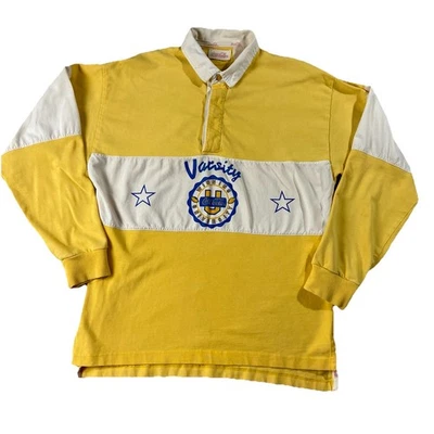 De Colección Coca Cola Universitaria Rugby Polo Manga Larga Amarillo Hombres L Retro Foto 1 de 4