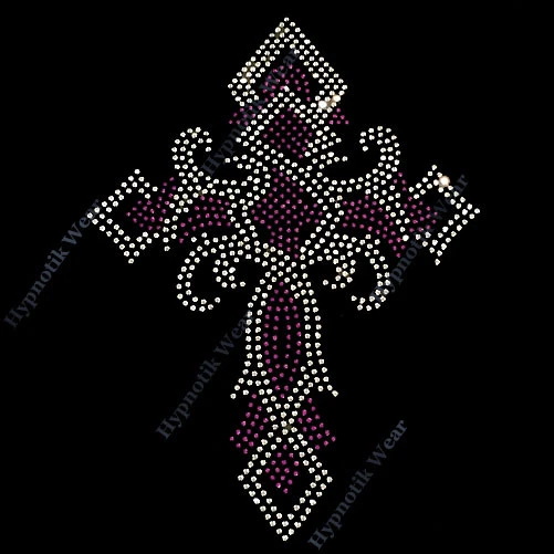 Rhinestone Transfer " Twisted Purple Cross " Hotfix, Iron On, Religious  - Изображение 1 из 1
