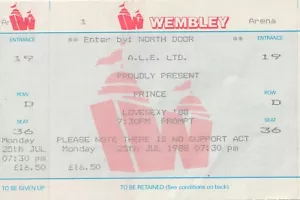 PRINCE TICKET 1988 Lovesexy Tour LONDON Wembley UNUSED 25 July w/ Stub #63 - Picture 1 of 7
