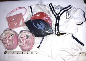 Build A Bear Uniforme de Béisbol y Sombrero BABW Skechers Rosa Zapatos Cartera Lote - Imagen 1 de 7