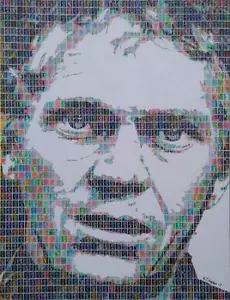 NEW STUNNING ORIGINAL GARY HOGBEN "Steve McQueen" Great Escape STAMP PAINTING - Picture 1 of 3