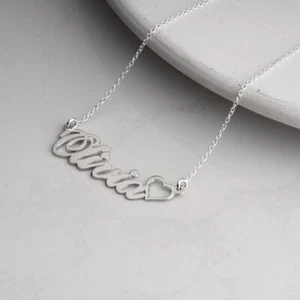 Collar personalizado clásico con placa de identificación corazón caja de plata esterlina/cadena de cable - Imagen 1 de 2