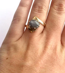 Antique 14K Rose Gold Grayish Blue Natural Star Sapphire Ladies Ring Size 8 - Picture 1 of 11