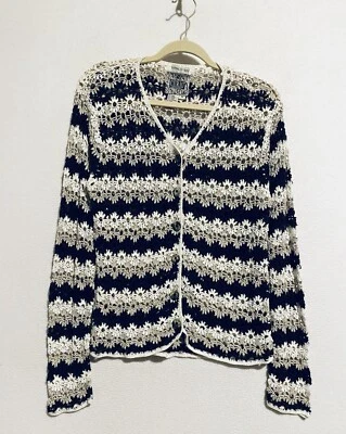 Curio Cardigan Sweeater Womens Medium Crochet Daisy Button Up Linen Blend Boho - Image 1 of 4