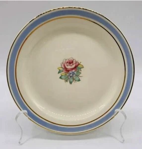 Vintage 1940's Taylor Smith & Taylor Dessert Plate Blue Ring Gold Trim Floral - Picture 1 of 5