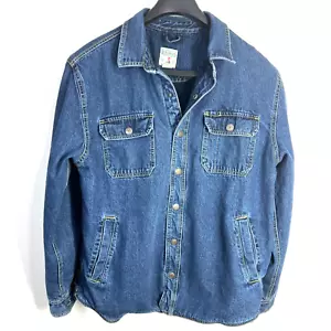 RedHead Denim Work Shirt Jacket Fleece Lined Mens Large Blue Snap Heavy Utility - Picture 1 of 14