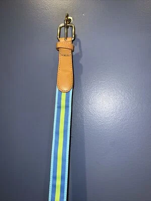 Cinturón de nailon Lands' End azul y verde hebilla de latón cinturón a rayas para mujer talla 54 Foto 1 de 4