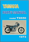 Yamaha Parts Manual Tx650 1973 Replacement Spares Catalog List