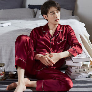 100% men's ice silk pajamas men's casual pajamas pajamas solid color spring 2020