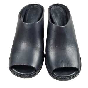 Rick Owens Clogs Women Size 36.5/US 6 Black Leather Peep Toe  Block Heel Shoes - Picture 1 of 20