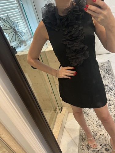 Abito ROSSO Valentino nero con volant in seta senza maniche taglia 38 US 2