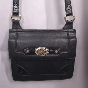 Vintage Brighton Handbag Black Leather Crossbody Expandable Organizer Y2K 90s - Picture 1 of 23