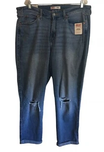 Levi Strauss Mid-Rise Jeans Womens Size 22 Blue Boyfriend Distressed Stretch NEW - Picture 1 of 8