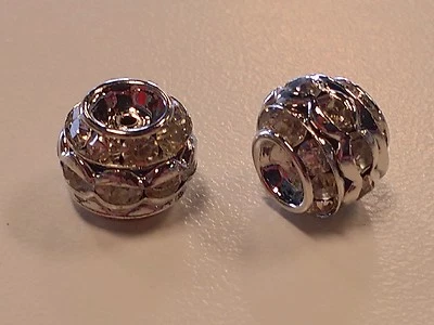 Латунные бусины со стразами, количество 6 — платиновый цвет, прозрачные, около 10x9 мм - Изображение 1 из 2