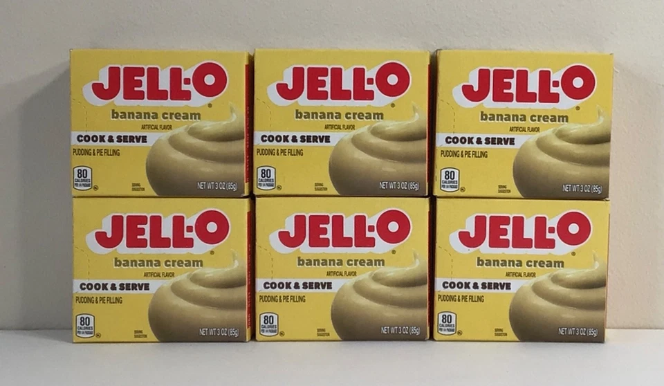 Jell-O банановый крем пудинг, готовить и подавать - 3 унций - 6 коробок - Бесплатная доставка! - Изображение 1 из 1