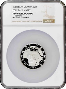 Uganda 10 Shillings 1969 (1970), NGC PF67 UC, "Visit of Pope Paul VI" Silver - Picture 1 of 2