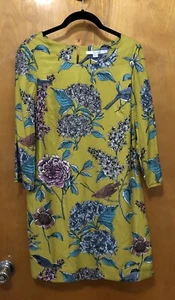 Boden Eliza Tunic Dress Sz 4R Chartreuse Silk Blend Hydrangeas 3/4 Sleeve NWT - Picture 1 of 11
