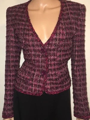 EMANUEL UNGARO Women's Tweed V-Neck Collarless Two Buttons Blazer Jacket Sz 6 - Image 1 of 4