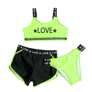 Kids Girls Swimwear Swimming Swimsuits High Waist Bathing Suit Letters Print - Picture 1 of 22