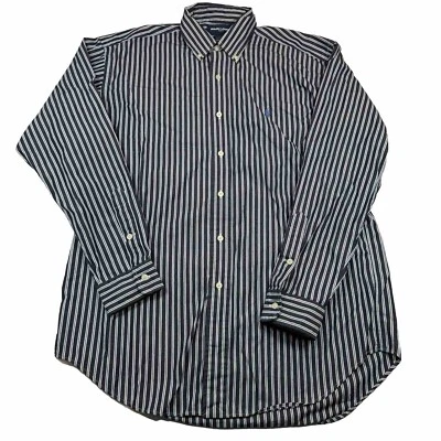 Camisa de golf Ralph Lauren para hombre a rayas con botones azul talla M tiene manchas Foto 1 de 4