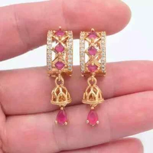 Women's 2.10Ctw Lab-Created Ruby Pear Cut Drop Earring 14k Yellow Gold Plated - Picture 1 of 8