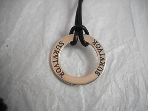 Sterling ""Survivor" Affirmation Circle Pendant Necklace wLeather Cord Awesome - Picture 1 of 3