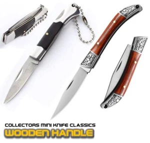 X 2 Mini Wooden Pocket Knifes Folding Knife Collectors Small Pocket Knives Wood - Picture 1 of 21