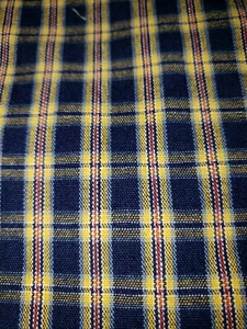 Vintage Sewing Fabric Navy Blue Yellow & Red Plaid Cotton Poplin 1ydX60" - Picture 1 of 7