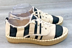 Dolce Vita Women's Espridrille Sneaker 7.5 White Striped Lace Up Canvas Shoes - Picture 1 of 8