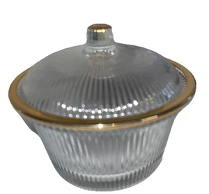 Candy Or Sugar Bowl w/Lid Gold Gilding On Rim 4”Tall X 4.5” New In Box 22 OZ.  - Picture 1 of 4
