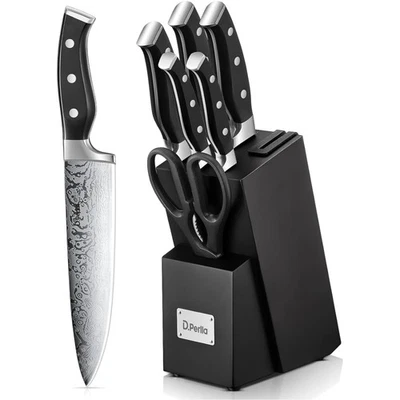 Messerblock Set 7 Teile Selbstschärfend Küchenmesser Set Edelstahl Holzblock - Bild 1 von 4