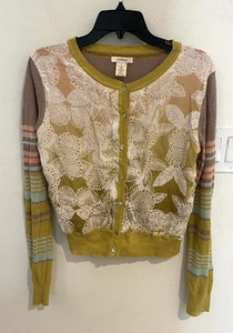 Cardigan Sundance Naturelle seta lino arte da indossare multicolore righe floreali taglia S - Foto 1 di 7