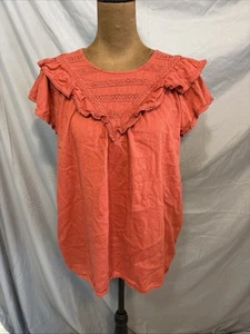 Camisa Old Navy L Top Mujer Manga Corta Marrón Volantes - Imagen 1 de 6