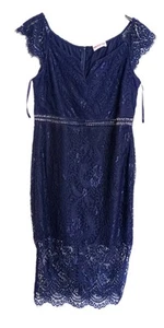 Pink Boutique Lace Overlay Pencil Dress Size 14 Navy Sleeveless Knee Length - Picture 1 of 7