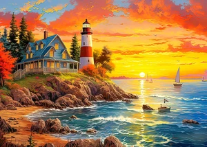 1000 Piece Lighthouse Puzzle for Adults Seaside Sunset Landscape Jigsaw Puzzle - Picture 1 of 11