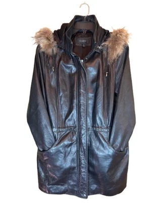 Chaqueta Colebrook Mujer L 100% Cuero Extraíble Capucha Piel Mapache Longitud Media Foto 1 de 4