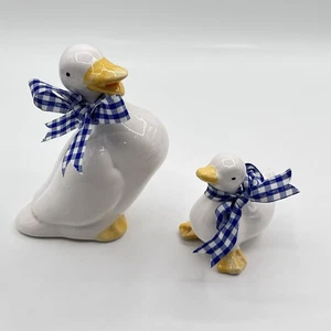 Vintage 80er Keramik Gans Gosling blau Gingham Schleife Landhaus Küche Grannycore - Bild 1 von 7