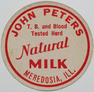 Tapa de botella de leche vintage JOHN PETERS Natural Meredosia Illinois nuevo stock antiguo - Imagen 1 de 3