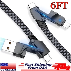 4in1 USB Type-C Cable 6ft Data Cord Super Fast Charging Cable For iPhone Samsung - Picture 1 of 16