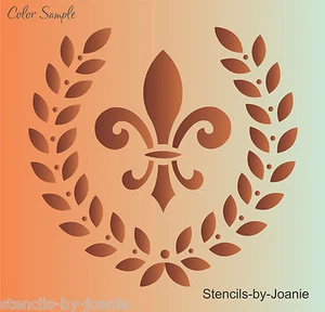 Joanie Stencil French Laurel Wreath Fleur de lis Flower Cottage Pillow DIY Signs - Picture 1 of 9