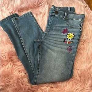 Wonder Nation Girls Jeggings with Embroidered Patches - size 14/16 - VGUC - Picture 1 of 3