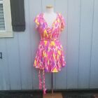 L'atiste by Amy Whimsical Off Shoulder Romper 3X Pink Yellow Ruffle