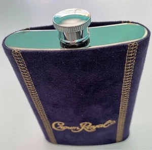 Crown Royal 8 Oz Stainless Steel Whiskey Flask with Removable Suede Purple Cover - Picture 1 of 4