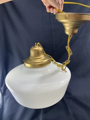 Schoolhouse 14" Swag Hanging Pendant Ceiling Light Fixture Vintage with Plug - Image 1 of 4