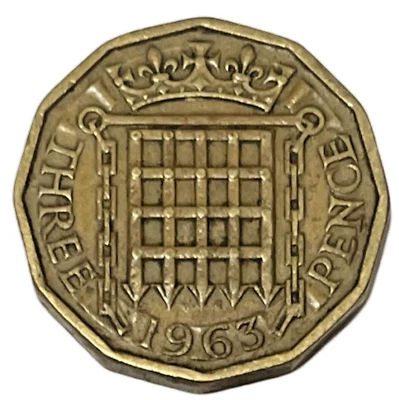 1963 Great Britain 3 Three Pence Elizabeth Coin KM# 900 3p Lot B7-10 - Image 1 of 4